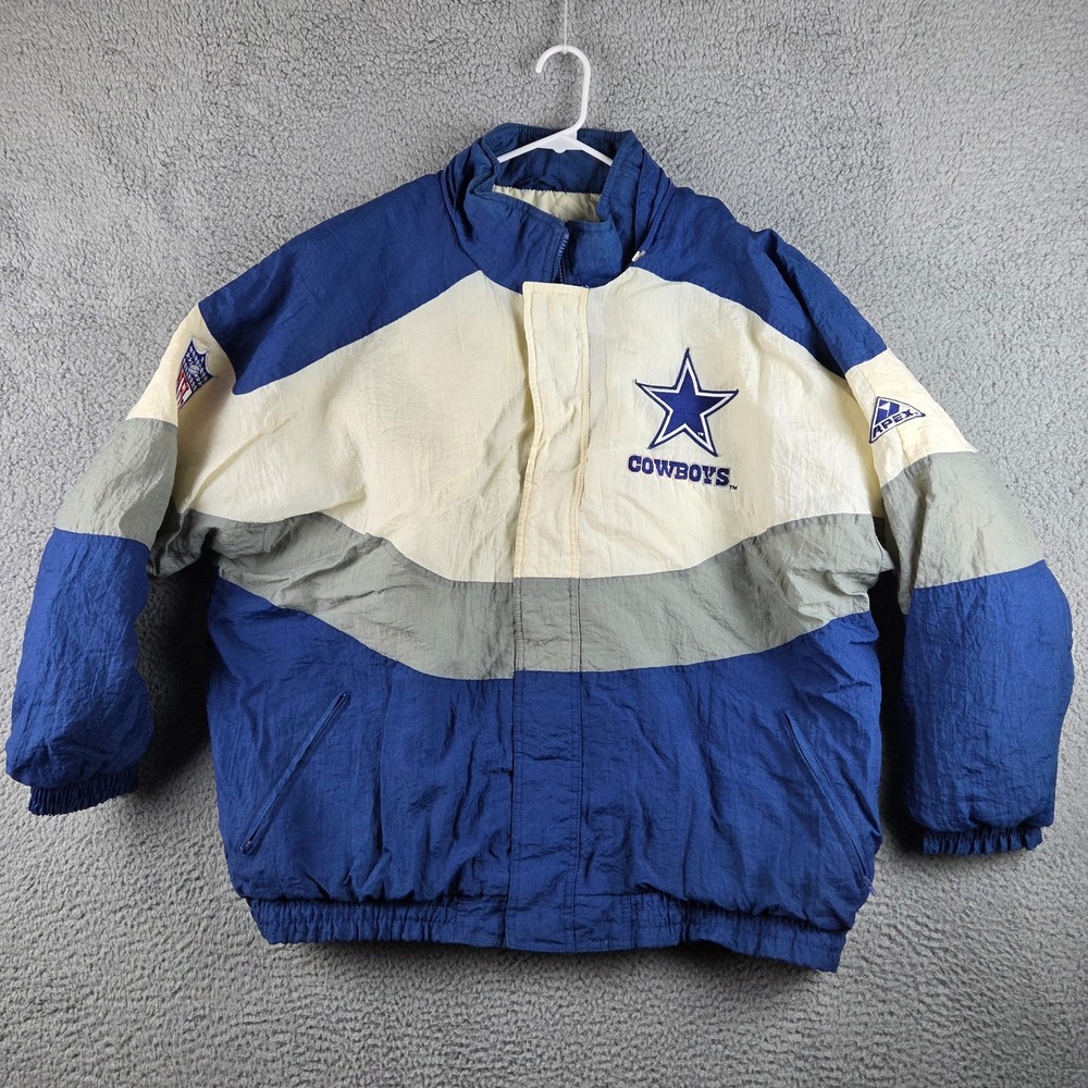 Vintage 90s Dallas Cowboys Pro Line Apex One Jacket Coat Mens XL White Blue Gray